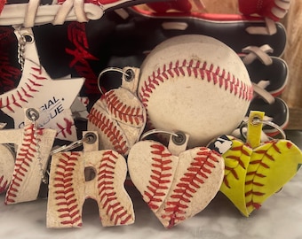 Custom Game-Worn Baseball Softball Keychain Charm, Repurposed Leather  Bag Accessory