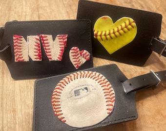 Personalized-Luggage tag-game Worn Baseball or softball – Repurposed Sports- Initial or Number