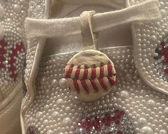Sneaker Charm-- Baseball and Softball - Upcycled Leather -Handcrafted Game worn – Repurposed Sports- Shoe Charm