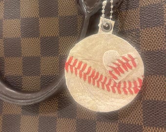 Upcycled Baseball Heart  Keychain Bag Charm-Handcrafted Game worn Baseball