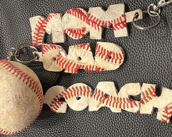 Personalized Baseball Name - Upcycled Leather -Handcrafted Game worn – Repurposed Sports- Keychain Bag Tag- Bag Charm