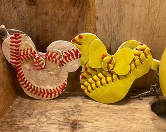 Minnie Mouse- Game used Baseball and Softball- Upcycled- Bag Charm – Repurposed Sports Keychain