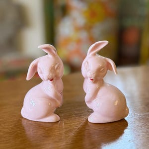 Vintage MCM Lefton Pink Ceramic Laughing Bunny Salt and Pepper Shakers