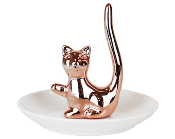 Cat With Crystal Eyes White Cat Ring Holder Jewelry Ring Holder 