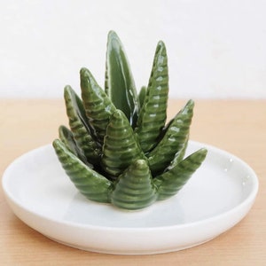 Personalized Ring Holder Dish Aloe Vera or Cactus for Jewelry, Ceramic Organizer Display Home Decor Gifts for Mom Wife Couple Corporate Gift image 7