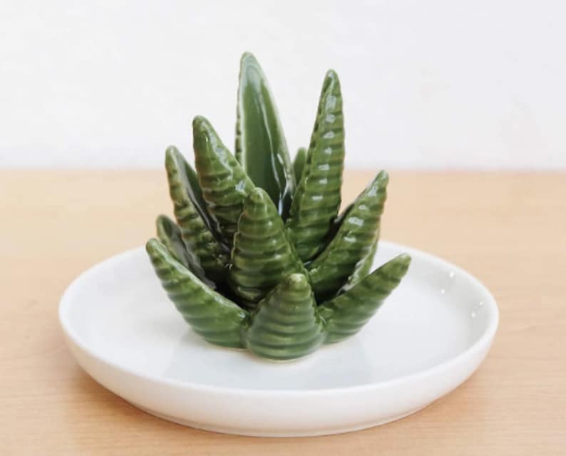 Personalized Ring Holder Dish Aloe Vera or Cactus for Jewelry, Ceramic Organizer Display Home Decor Gifts for Mom Wife Couple Corporate Gift image 7