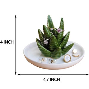 Personalized Ring Holder Dish Aloe Vera or Cactus for Jewelry, Ceramic Organizer Display Home Decor Gifts for Mom Wife Couple Corporate Gift image 6