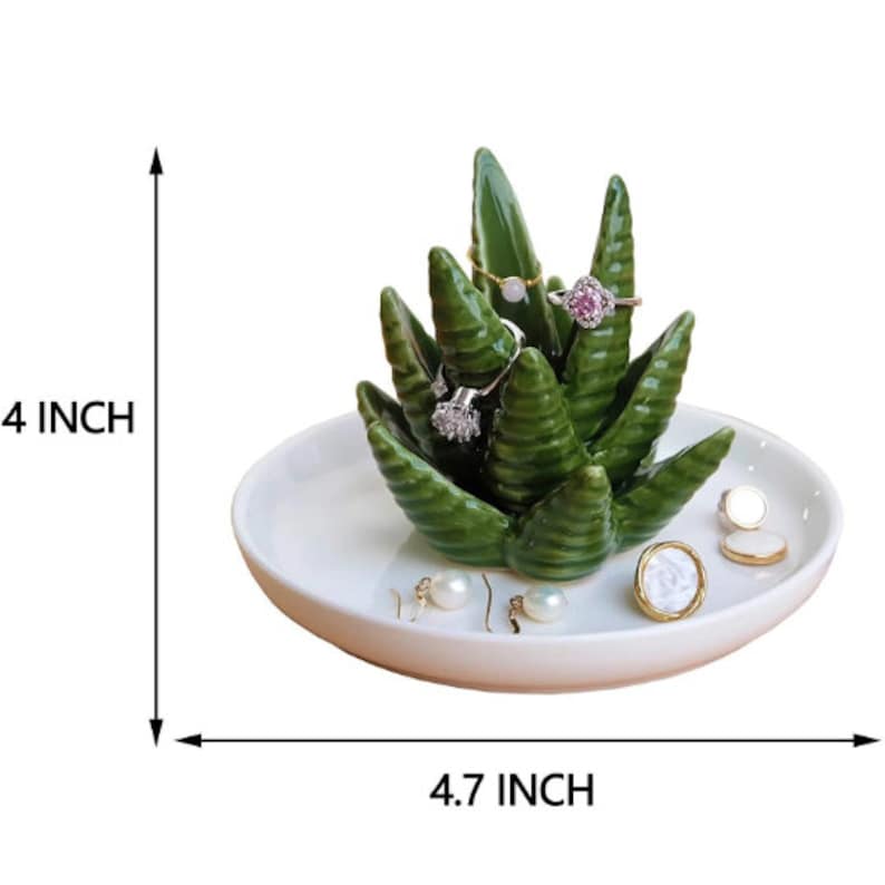 Personalized Ring Holder Dish Aloe Vera or Cactus for Jewelry, Ceramic Organizer Display Home Decor Gifts for Mom Wife Couple Corporate Gift image 6