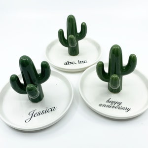 Personalized Ring Holder Dish Aloe Vera or Cactus for Jewelry, Ceramic Organizer Display Home Decor Gifts for Mom Wife Couple Corporate Gift image 1