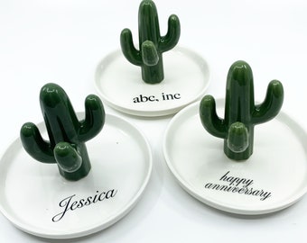 Personalized Ring Holder Dish Aloe Vera or Cactus for Jewelry, Ceramic Organizer Display Home Decor Gifts for Mom Wife Couple Corporate Gift