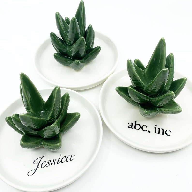 Personalized Ring Holder Dish Aloe Vera or Cactus for Jewelry, Ceramic Organizer Display Home Decor Gifts for Mom Wife Couple Corporate Gift image 5