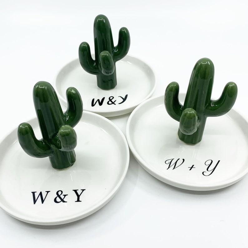 Personalized Ring Holder Dish Aloe Vera or Cactus for Jewelry, Ceramic Organizer Display Home Decor Gifts for Mom Wife Couple Corporate Gift image 10