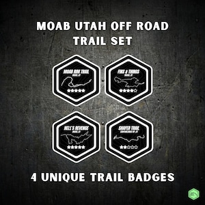Moab Utah Off-Road Trail Badges – 4pc Hexagonal Vinyl Decal Set