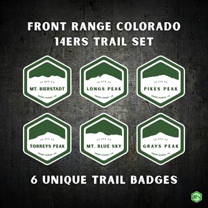 Insignias del sendero Colorado 14er: pegatinas de montaña Front Range (juego de 6)
