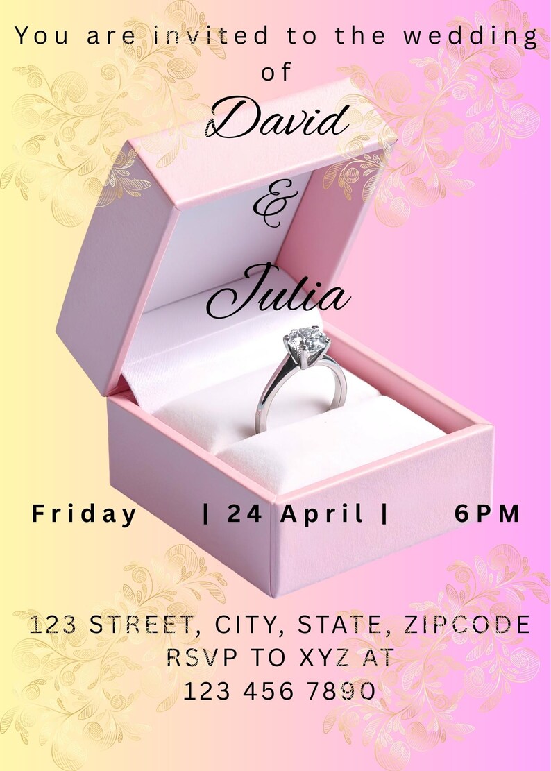 Wedding Invitations With Rings Elegant Ring Wedding Invitation Template, Engagement Announcement ...