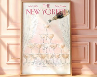 Vintage New Yorker Champagne Poster, Elegant Celebration Wall Art, Luxury Cocktail Print, Wedding Bar Decor, Magazine Cover