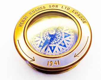Brass Compass with Folding Magnifier – Vintage Nautical Gift, Antique Style Compass, Unique Gift for Men, Desk Decor