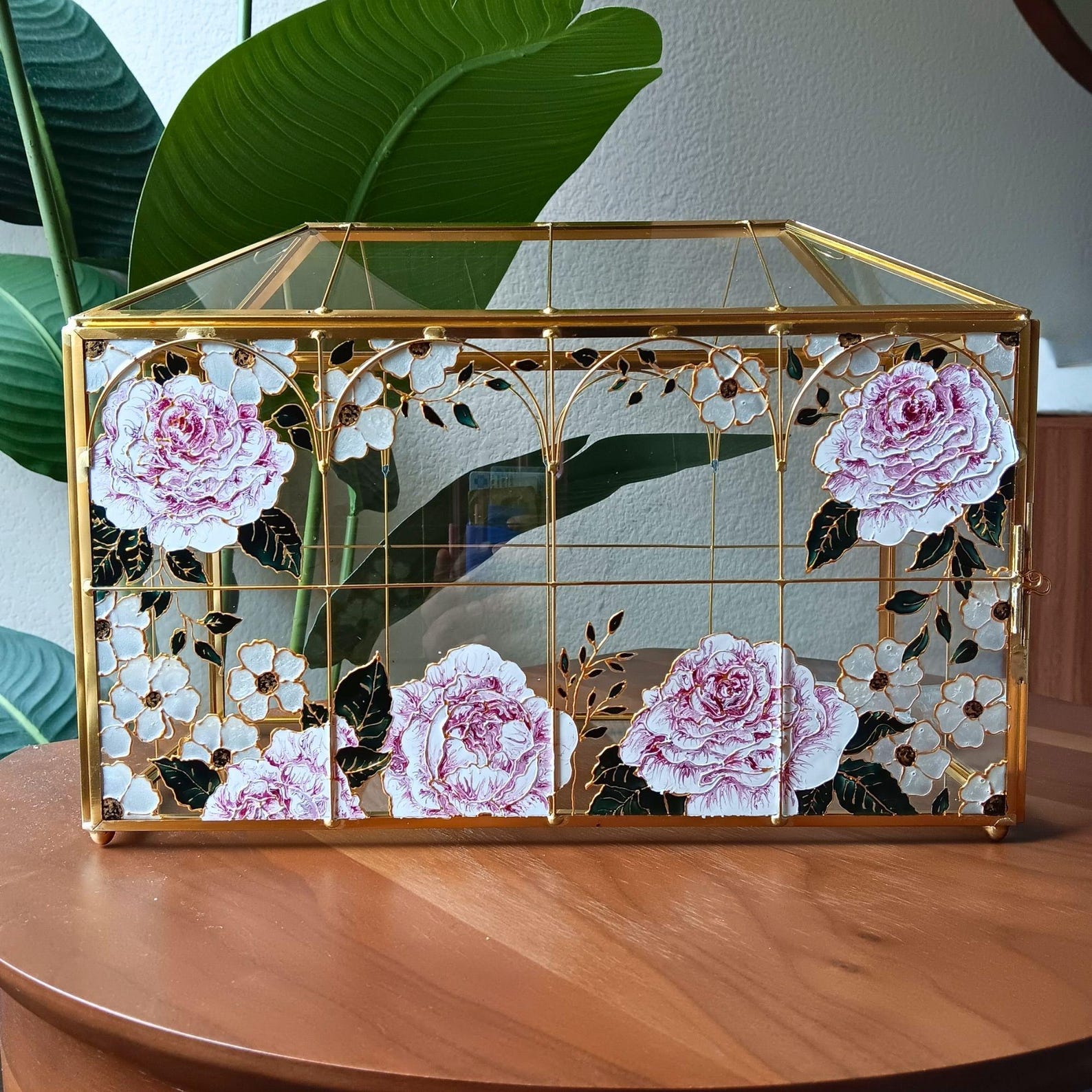 Custom Hand Painted Floral Wedding Card Box | Personalized Faux Stained ...