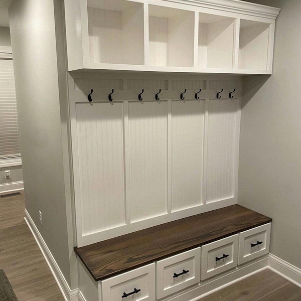 New York Handmade Mudroom Bench: Style Hall Tree with Shoe Cubbies (4-section)