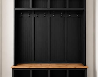 Pennsylvania Mudroom Shoe Bench – Entryway Organizer with Coat Hooks & Cubbies – Farmhouse Hall Tree
