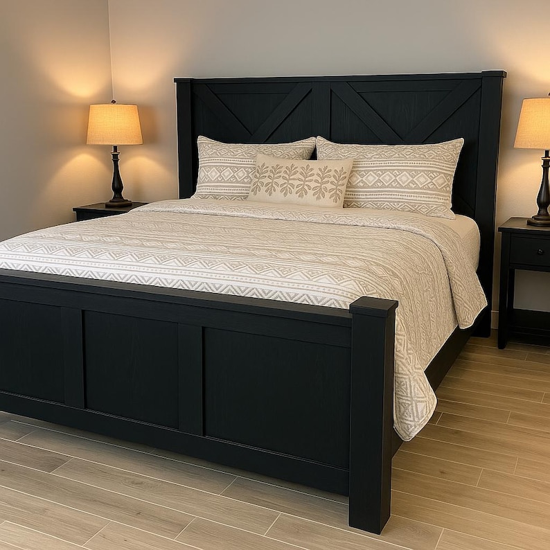 Cape Coral Rustic Wood Bed Frame: King Size Storage, Farmhouse Bedroom Furniture Black
