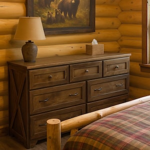 Odum Wood Long Dresser | Handmade Chest of Drawers for Bedroom | Farmhouse Storage Cabinet | Custom Solid Wood Furniture