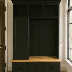 Oregon Mudroom Storage Bench | Entryway Hall Tree with Hooks & Shoe Storage | Custom Built (3-section) image 10