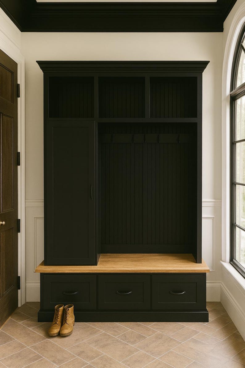 Oregon Mudroom Storage Bench | Entryway Hall Tree with Hooks & Shoe Storage | Custom Built (3-section) image 10