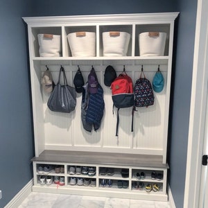 Moraga Hall Tree Bench with Shoe Storage – Entryway Organizer with Hooks & Cubbies – Farmhouse Mudroom Furniture