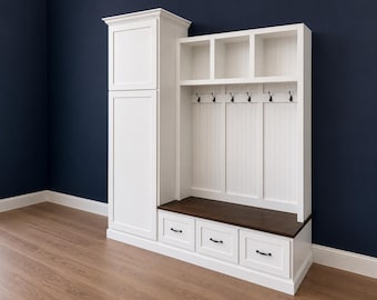 Holbrook Mudroom Bench Hall Tree | Entryway Coat Rack with Shoe Storage | Custom Entryway Furniture