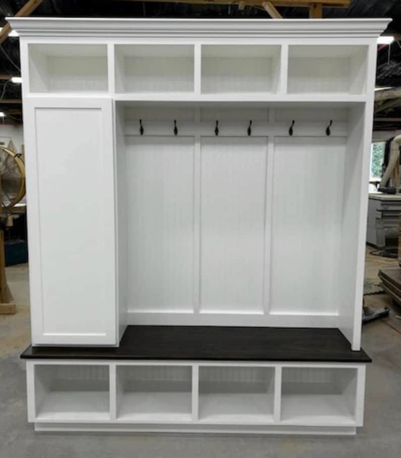Mudroom bench for entryway with coat rack and shoe storage by Griffin Furniture