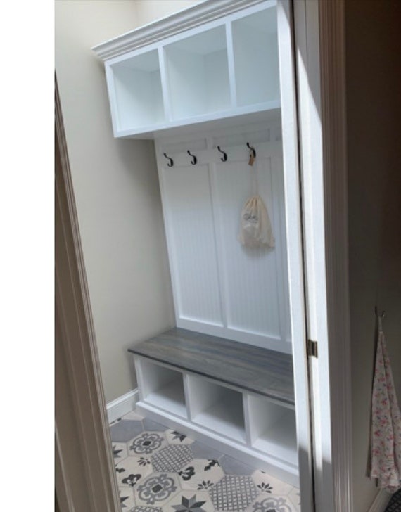 gray hall tree with bench