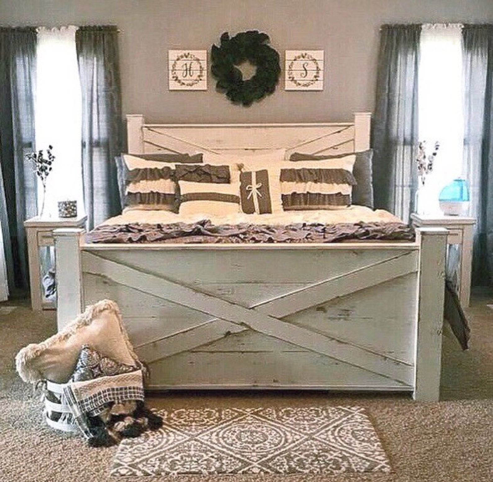 THE OHIO Barn Door Bed Frame With Storage Drawers Etsy
