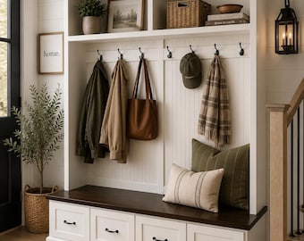 Nashville Handcrafted Rustic Farmhouse Hall Tree: Entryway Bench with Shoe Storage (4-section)