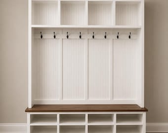 Moraga Handmade Farmhouse Hall Tree Bench: Entryway Organizer with Shoe Storage (4-section)
