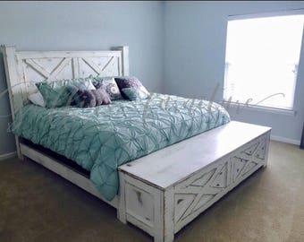 YULEE barn door style storage bed frame