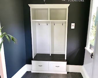 Merrick Hall Tree with Shoe Storage Bench: Custom Entryway Organizer (2-section)