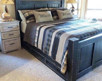Griffin Handcrafted Wood Bed Frame with Storage Drawers: Rustic Farmhouse Style