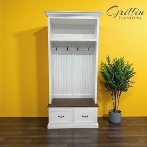 Nashville Rustic Farmhouse Mudroom Bench: Entryway Hall Tree with Cubbies (2-section)