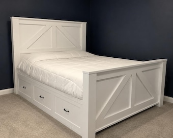 Brooklyn Wood Bed Frame with Storage Drawers | Rustic Handmade Queen & King Size Bedroom Furniture