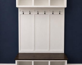 Long Island Entryway Hall Tree: Mudroom Bench with Shoe Storage & Coat Rack (3-section)