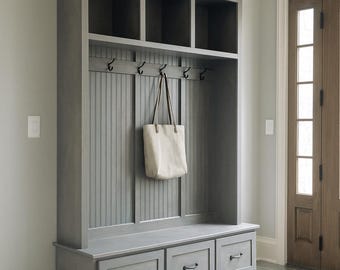 Georgia Handcrafted Entryway Hall Tree: Wall Mount Coat Rack with Shoe Storage Bench (3-section)