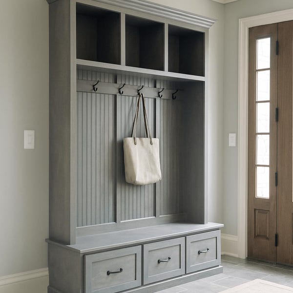 Georgia Handcrafted Entryway Hall Tree | Mudroom Bench w/ Storage | Farmhouse Organizer (3-section)