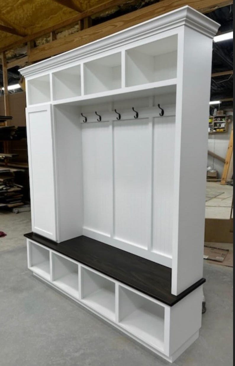 Mudroom bench for entryway with coat rack and shoe storage by Griffin Furniture