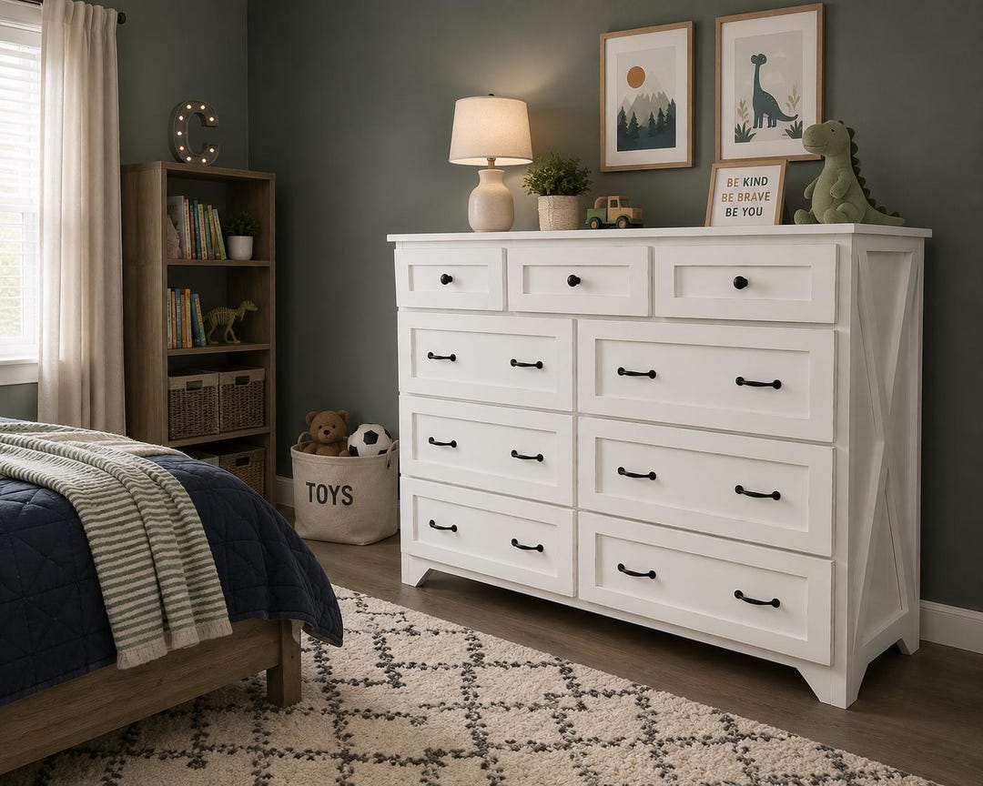 modern farmhouse dresser set Farmhouse Style Desk And Wooden Dresser Combo Set, Dressers With 6 Drawers, Mid Century Modern Wooden Closet Storage Organizer, Office Desk For Home