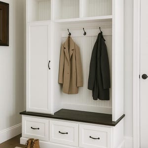 Oregon Mudroom Storage Bench | Entryway Hall Tree with Hooks & Shoe Storage | Custom Built (3-section) image 9