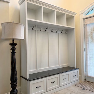Georgia Mudroom Locker with Bench & Coat Rack, 4-Section Entryway Storage Cabinet, Custom Hall Tree Furniture for Organization