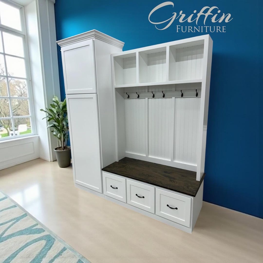 Holbrook Custom Mudroom Bench With Coat Hooks: Entryway Hall Tree