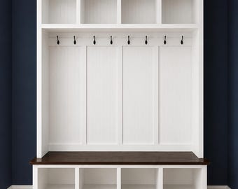 Pennsylvania Farmhouse Mudroom Bench: Entryway Hall Tree with Shoe Storage (4-section)
