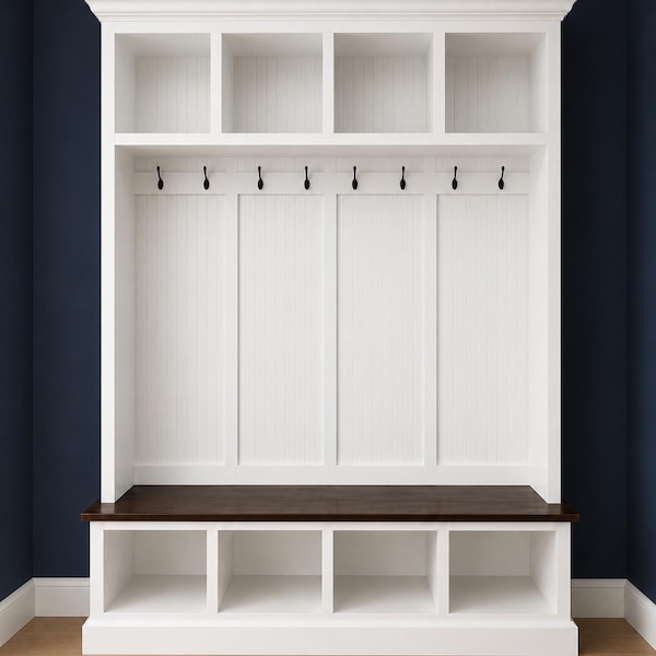Pennsylvania Farmhouse Mudroom Bench: Entryway Hall Tree with Shoe Storage (4-section)